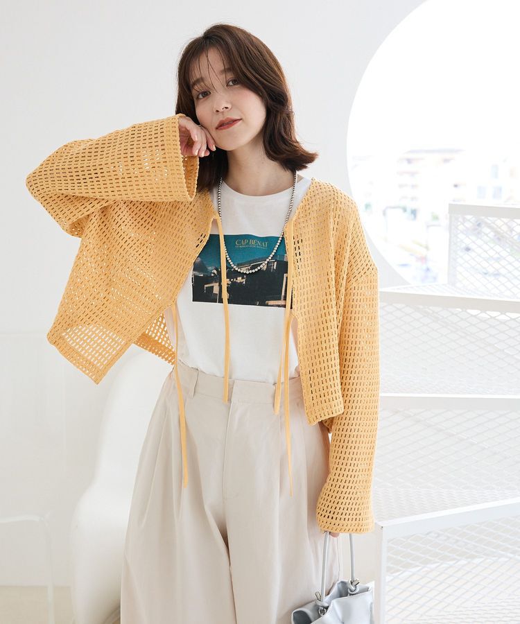 Green Parks「インド綿 前後2way メッシュショート丈カーディガン」|カーディガン|