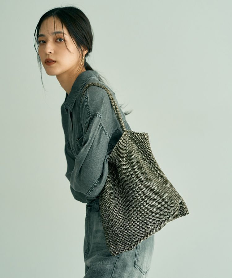 YECCA VECCA「【cache cache】ラメ糸編みトート」|トートバッグ|Dark Silver