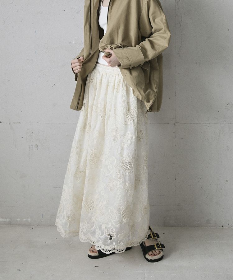 GARAGE OF GOOD CLOTHING「レースギャザーロングスカート」|フレア|