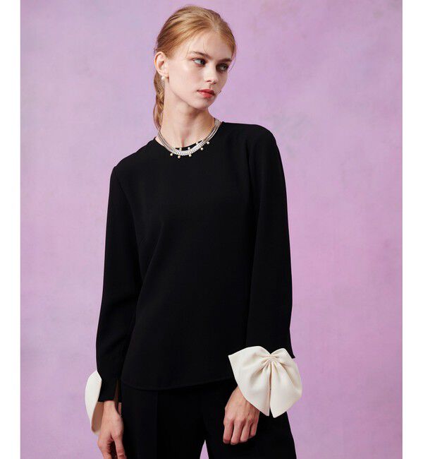 LOULOU WILLOUGHBY「【LOULOU WILLOUGHBY】ダブルクロス袖リボンブラウス」|シャツ・ブラウス|