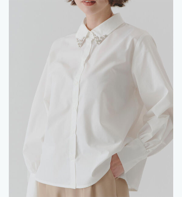 titivate「襟付ビジューシャツ」|シャツ・ブラウス|オフホワイト/ビー