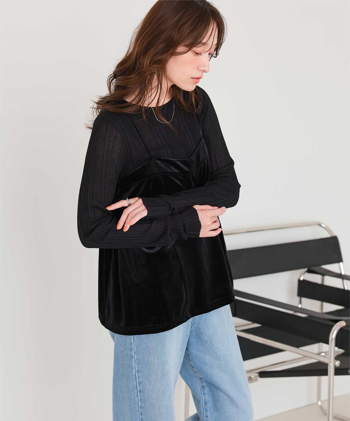 titivate「クルーネックランダムリブシアーニット」|ニット・セーター|