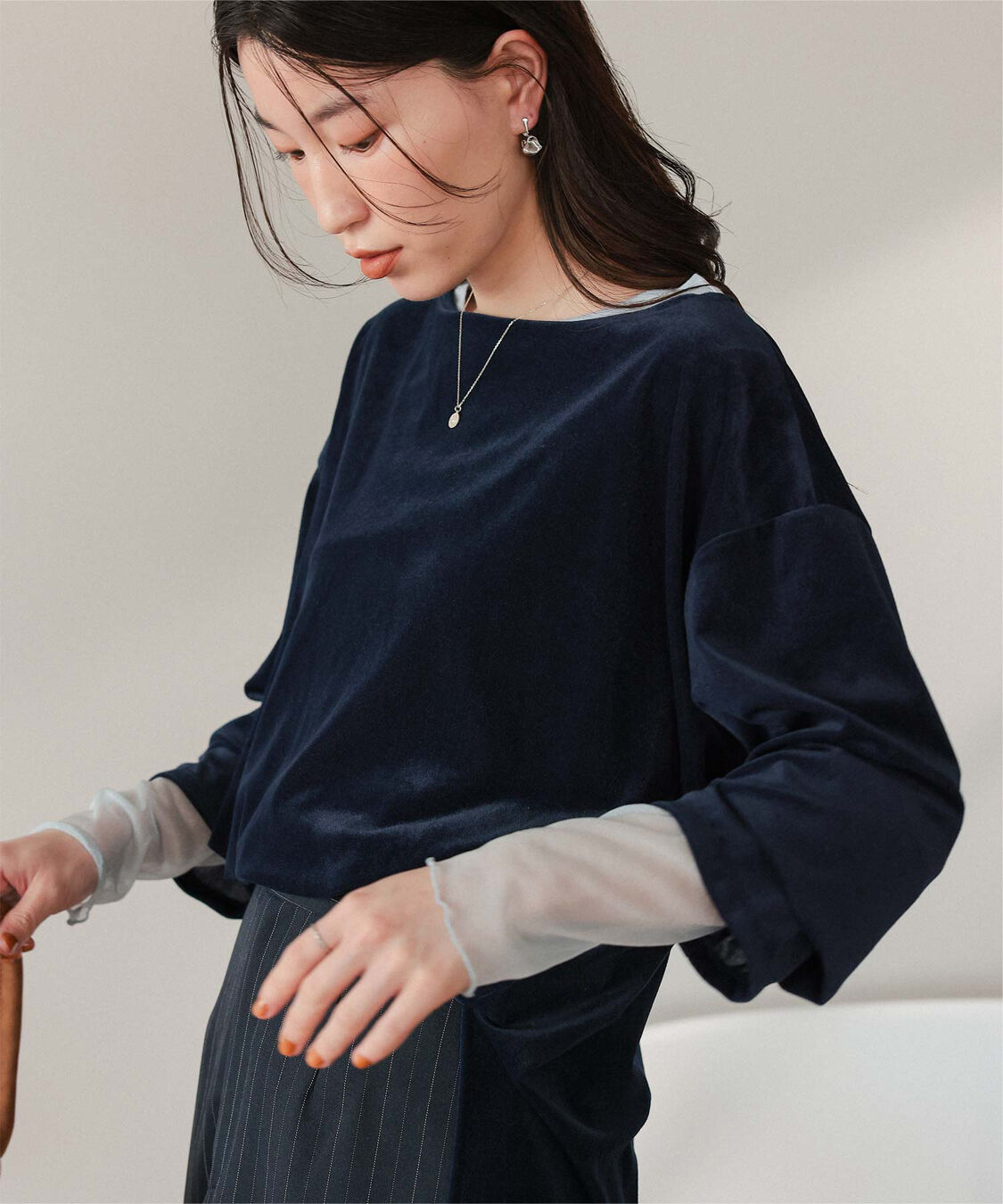 titivate「シアーベロアオーバーサイズロングTシャツ」|Tシャツ・カットソー|