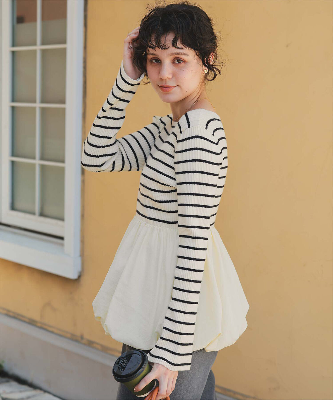 titivate「ヘムバルーンドッキングボートネックリブニット」|ニット・セーター|