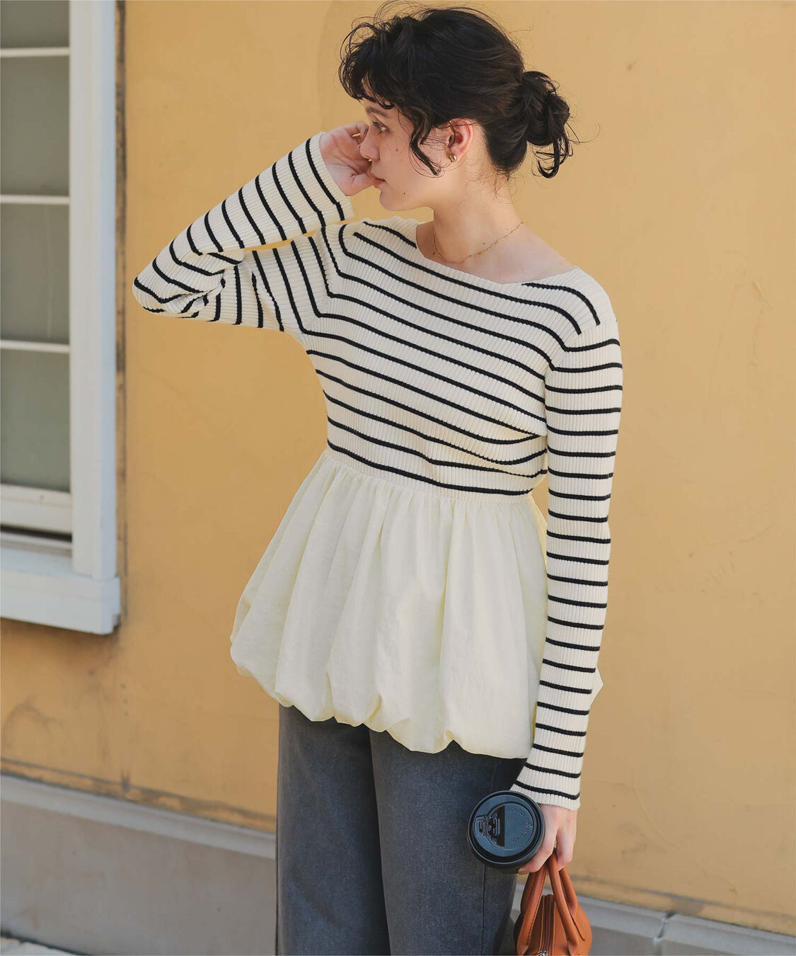 titivate「ヘムバルーンドッキングボートネックリブニット」|ニット・セーター|