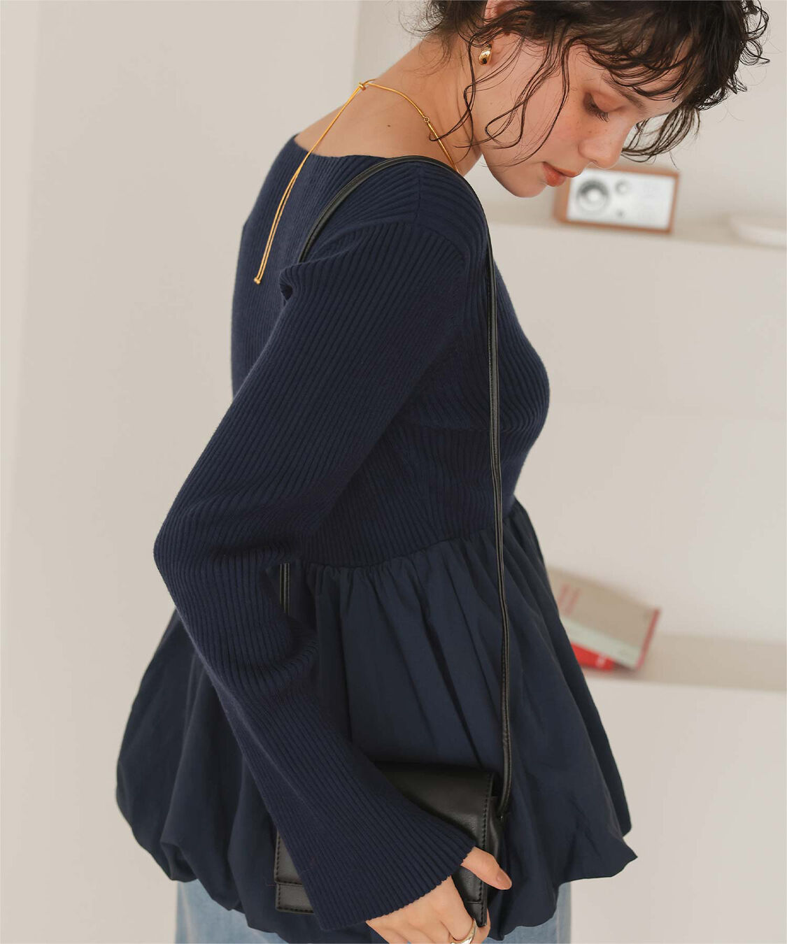 titivate「ヘムバルーンドッキングボートネックリブニット」|ニット・セーター|