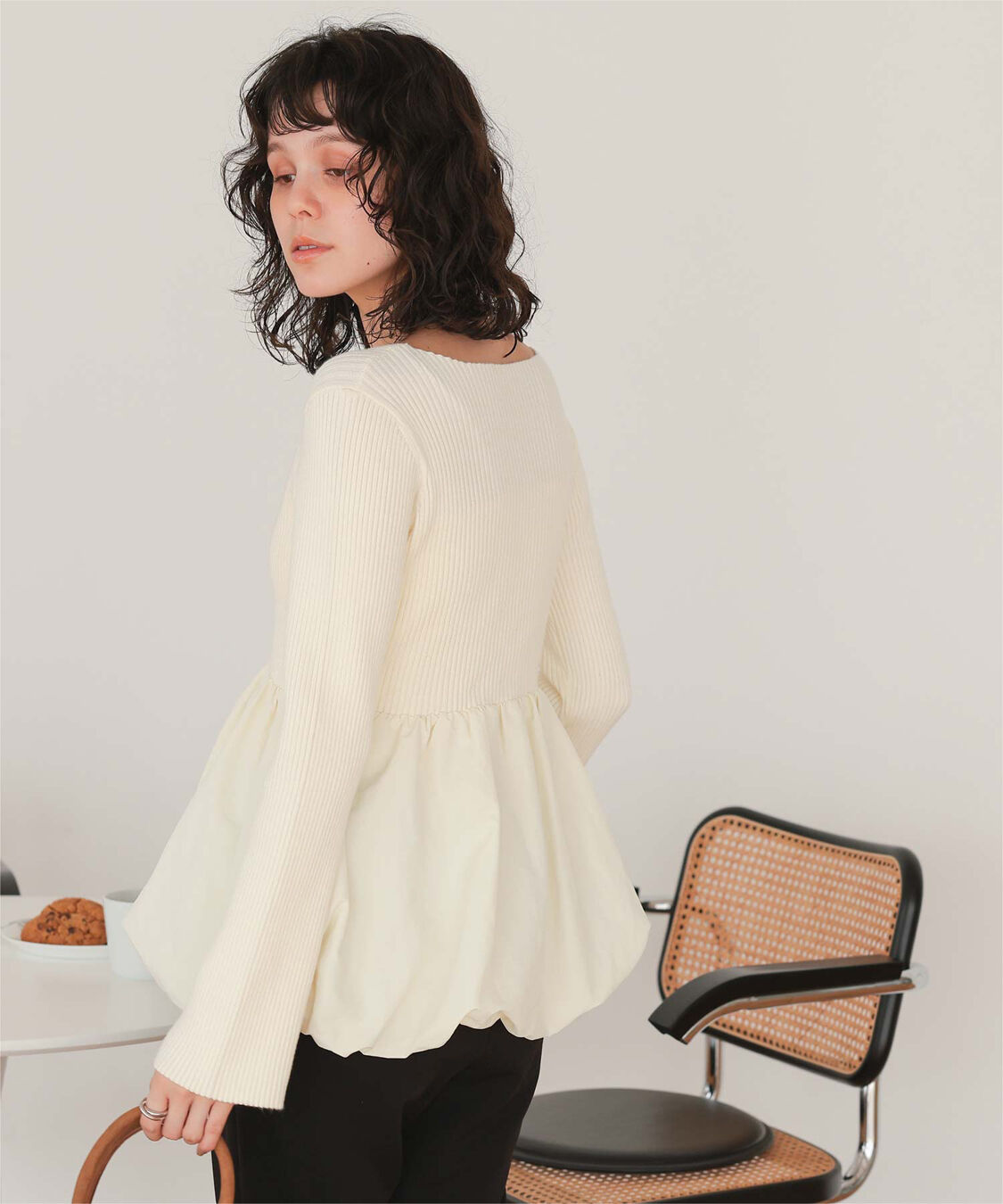titivate「ヘムバルーンドッキングボートネックリブニット」|ニット・セーター|