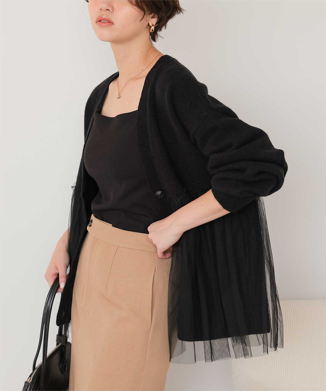 titivate「チュールドッキングVネックニットカーディガン」|カーディガン|