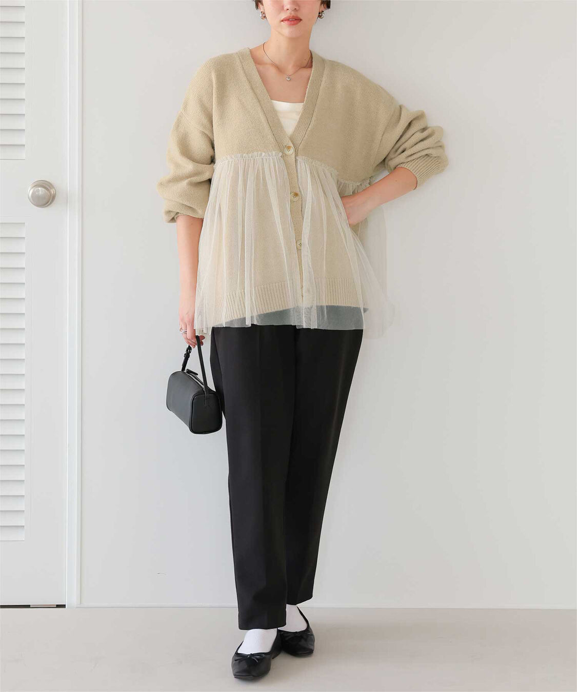 titivate「チュールドッキングVネックニットカーディガン」|カーディガン|