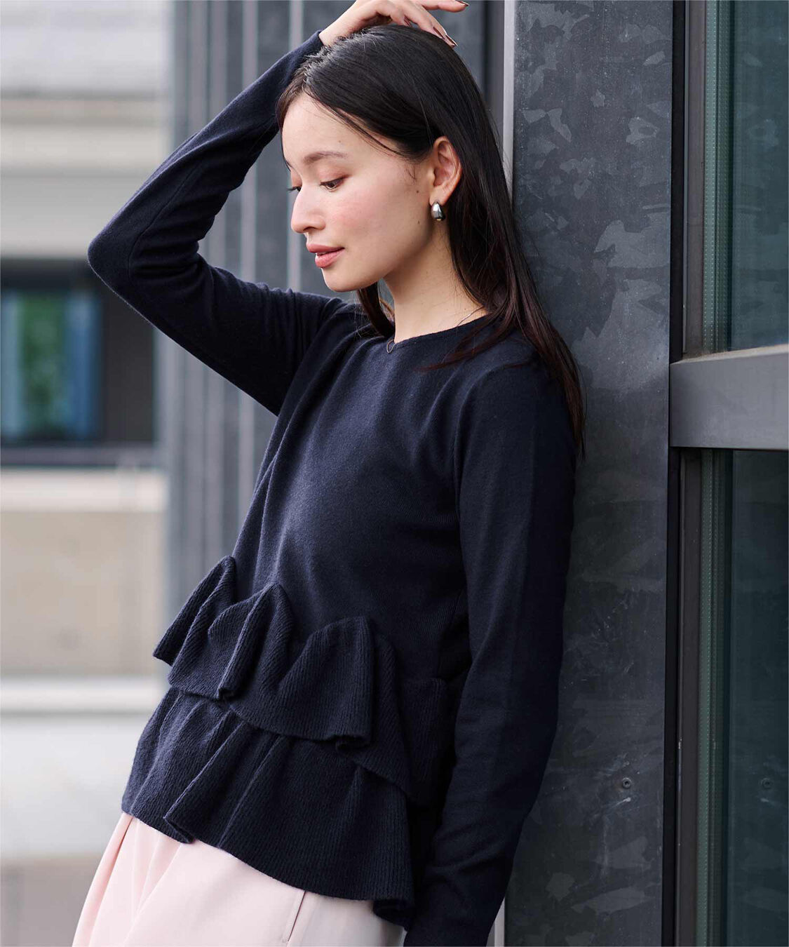 ur's「フリルヘムニット」|ニット・セーター|ネイビー