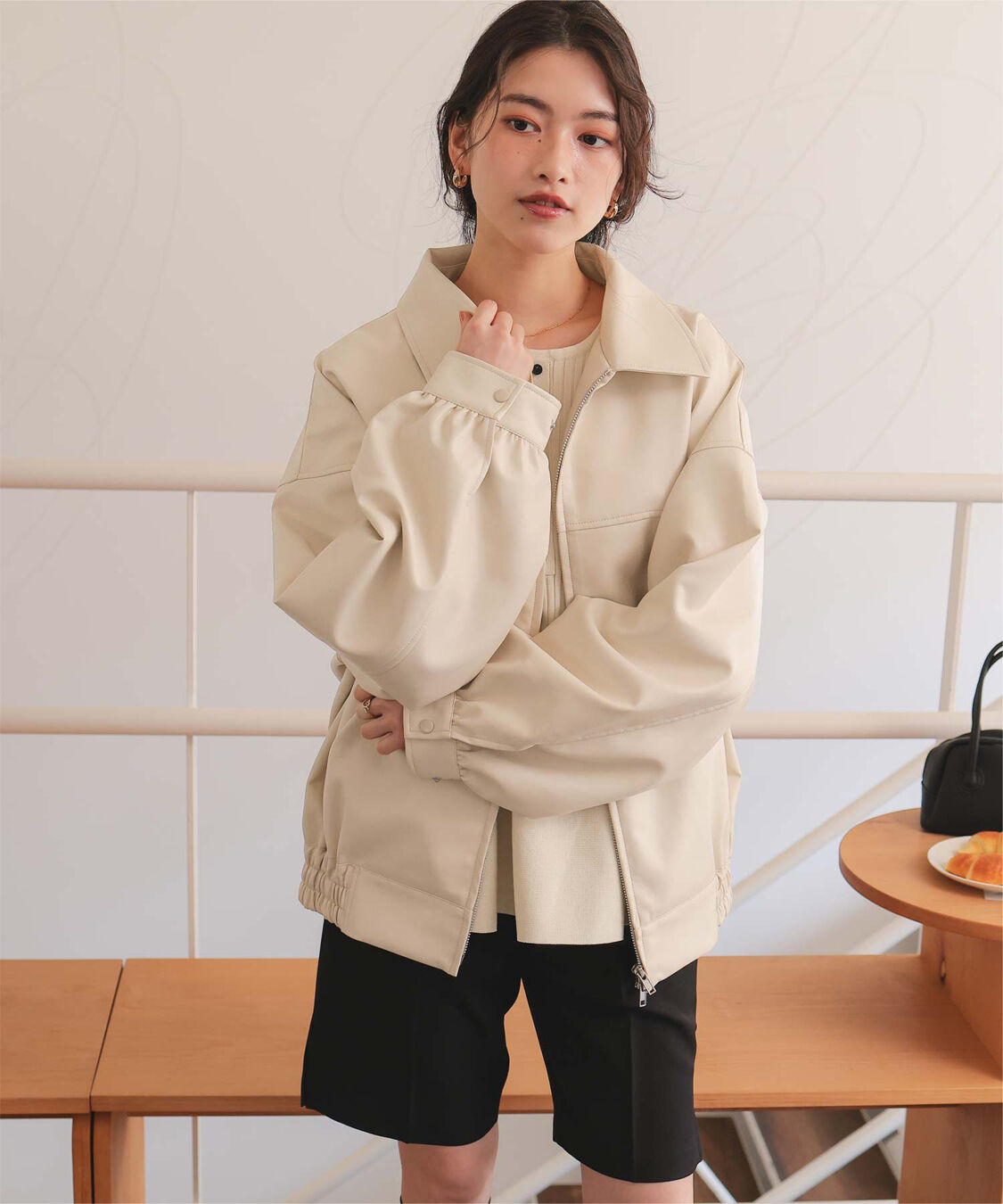 titivate「フェイクレザー/スエードオーバージャケット」|ライダースジャケット|