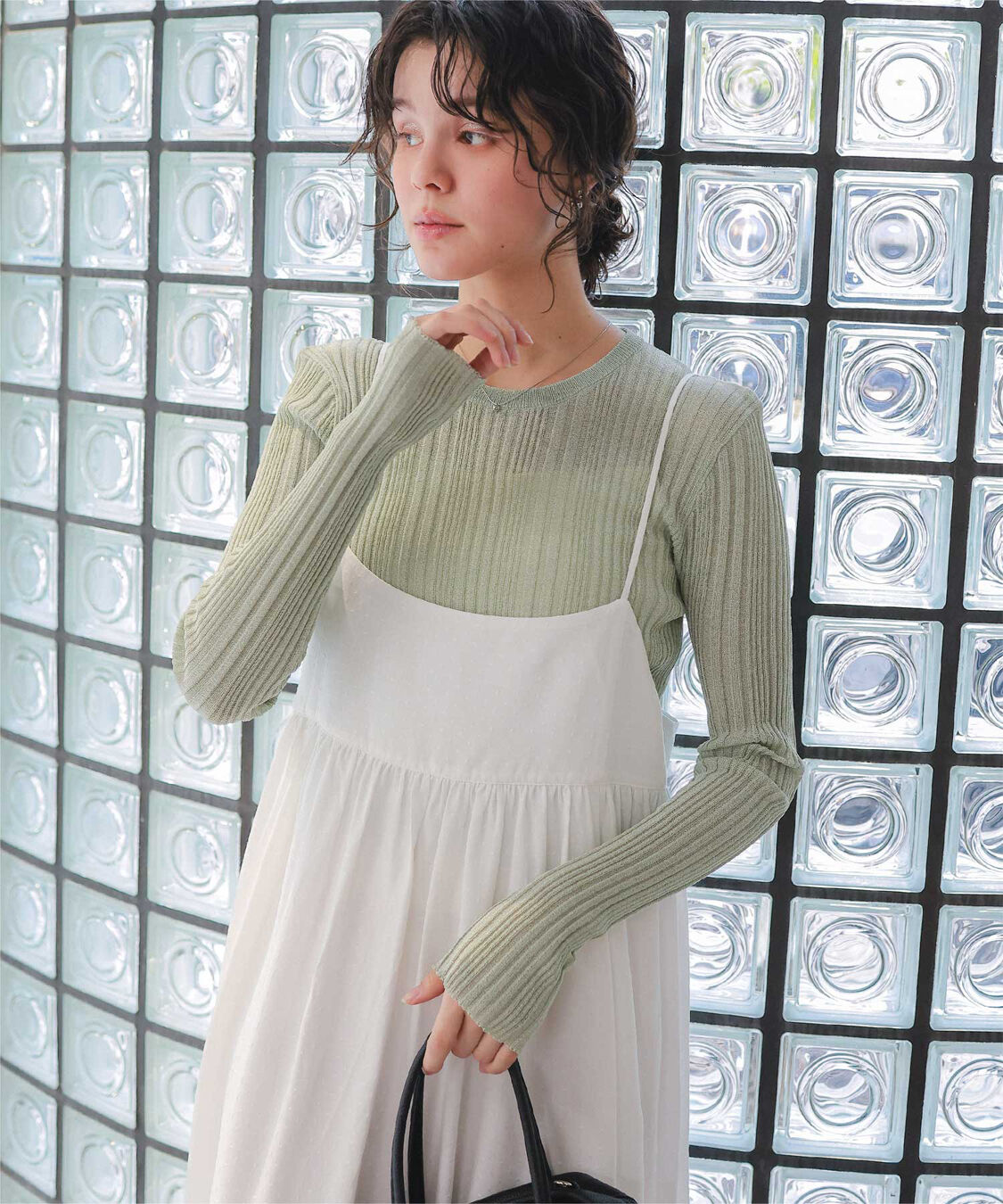 titivate「クルーネックランダムリブシアーニット」|ニット・セーター|