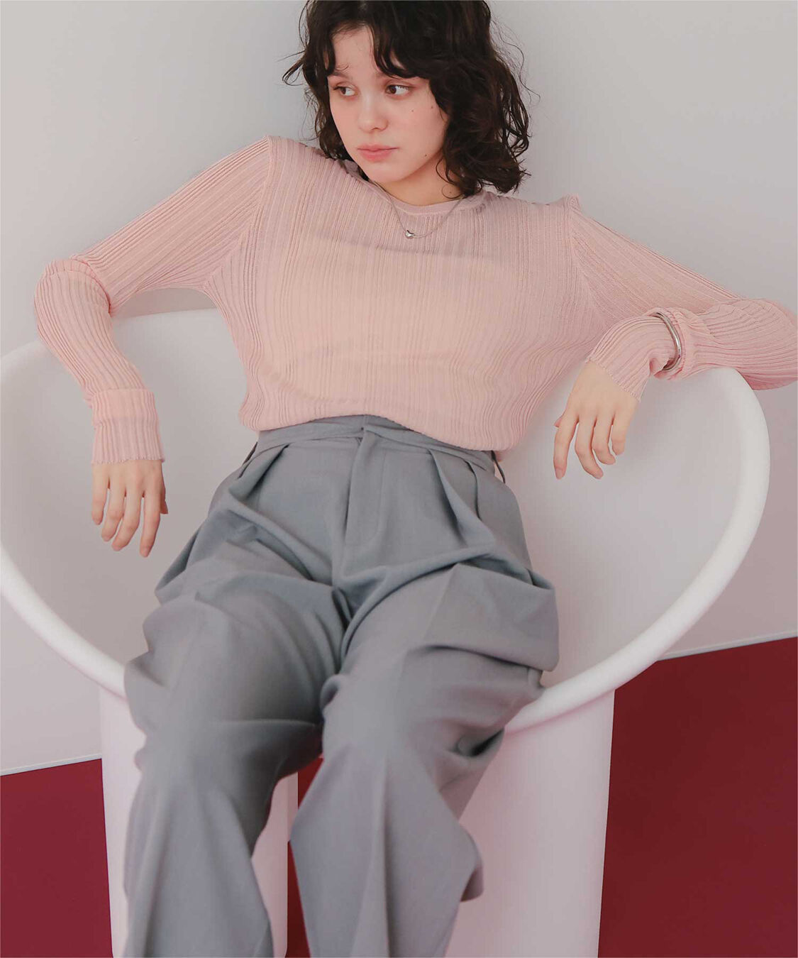 titivate「クルーネックランダムリブシアーニット」|ニット・セーター|