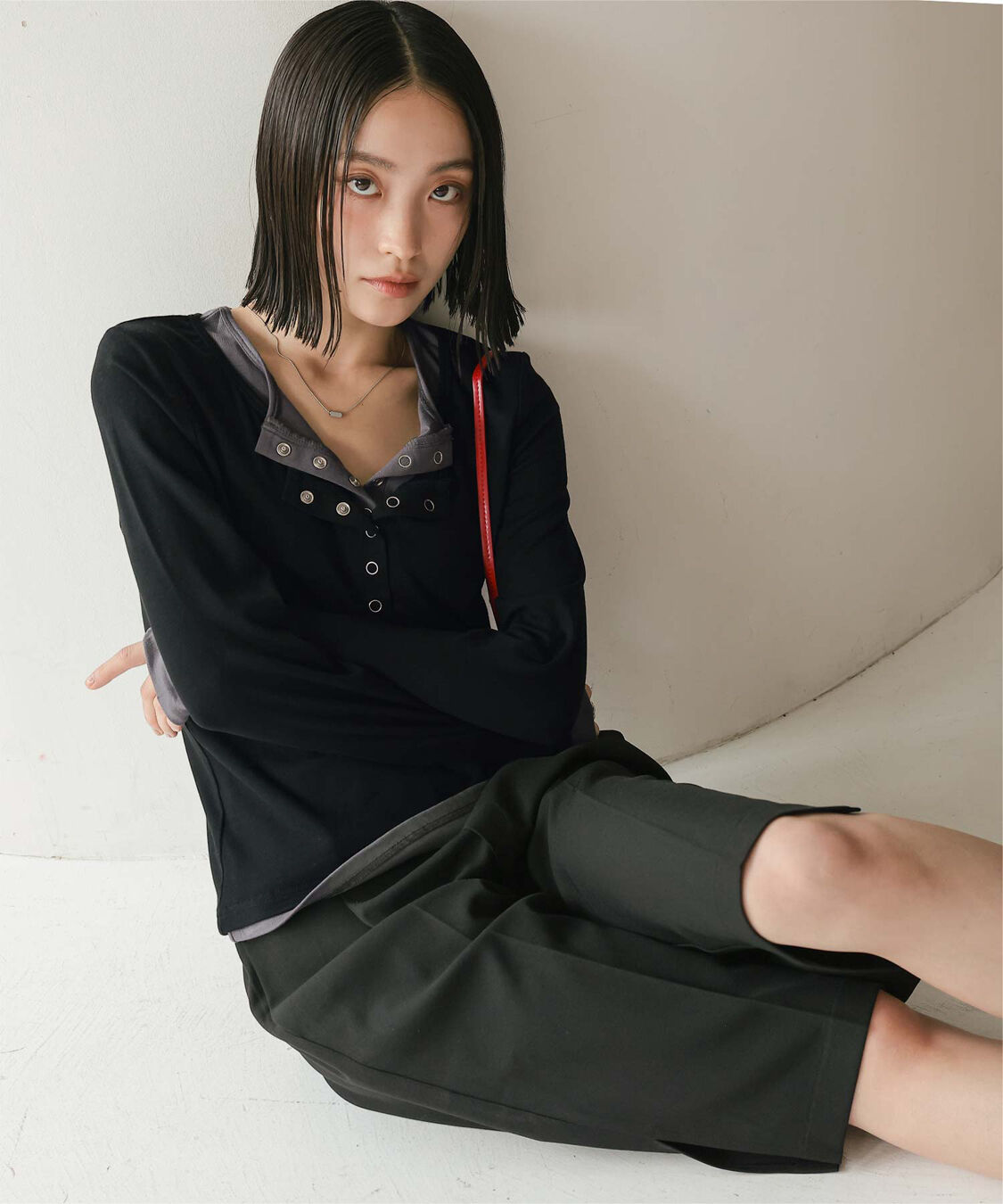 miette「レイヤード風ヘンリーネックトップス」|Tシャツ・カットソー|