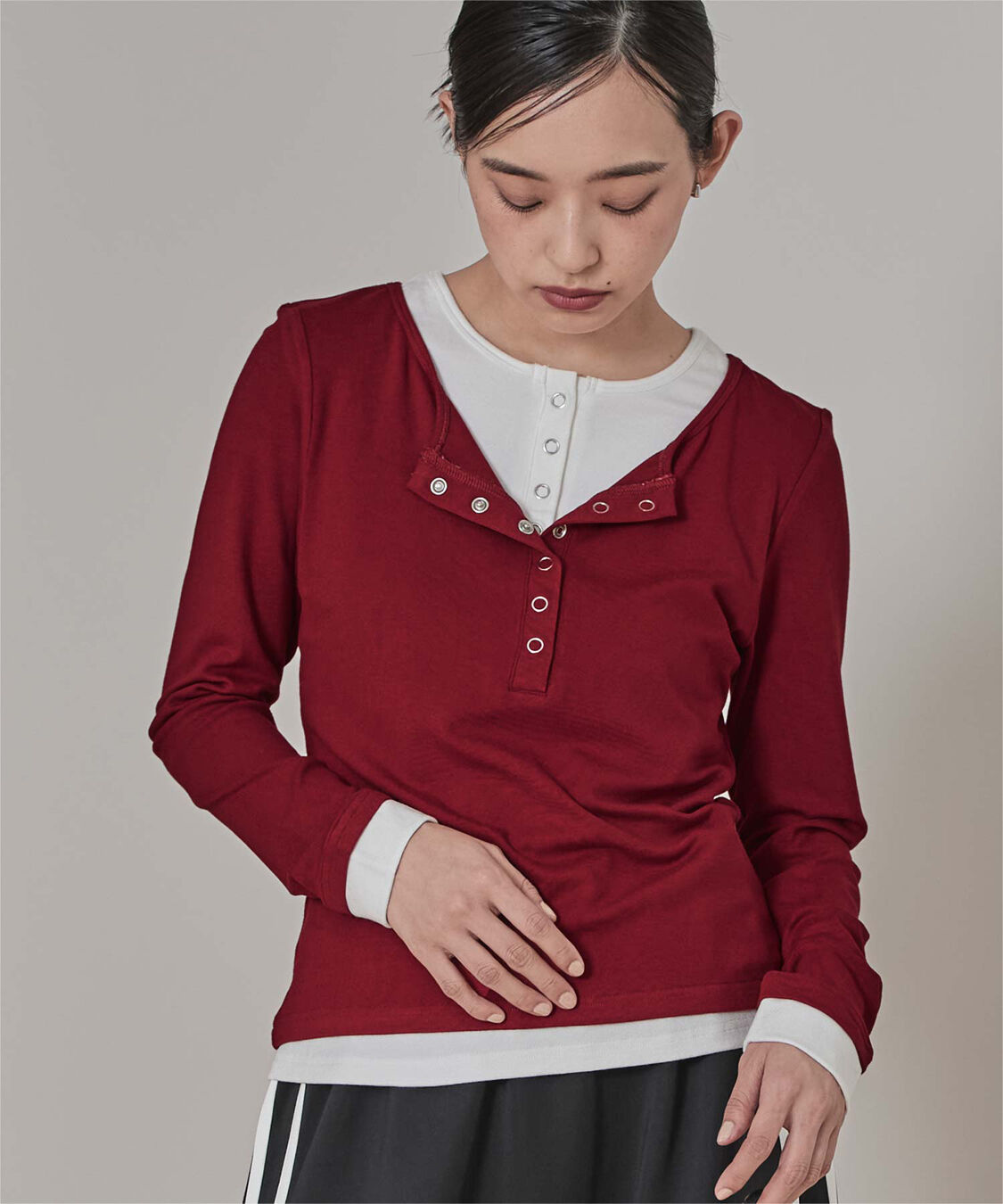 miette「レイヤード風ヘンリーネックトップス」|Tシャツ・カットソー|