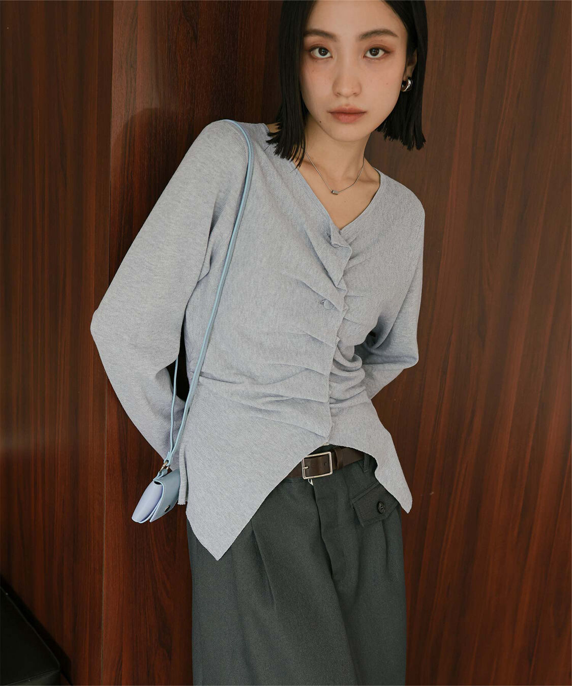 miette「フロントギャザーボタンニット」|ニット・セーター|グレー