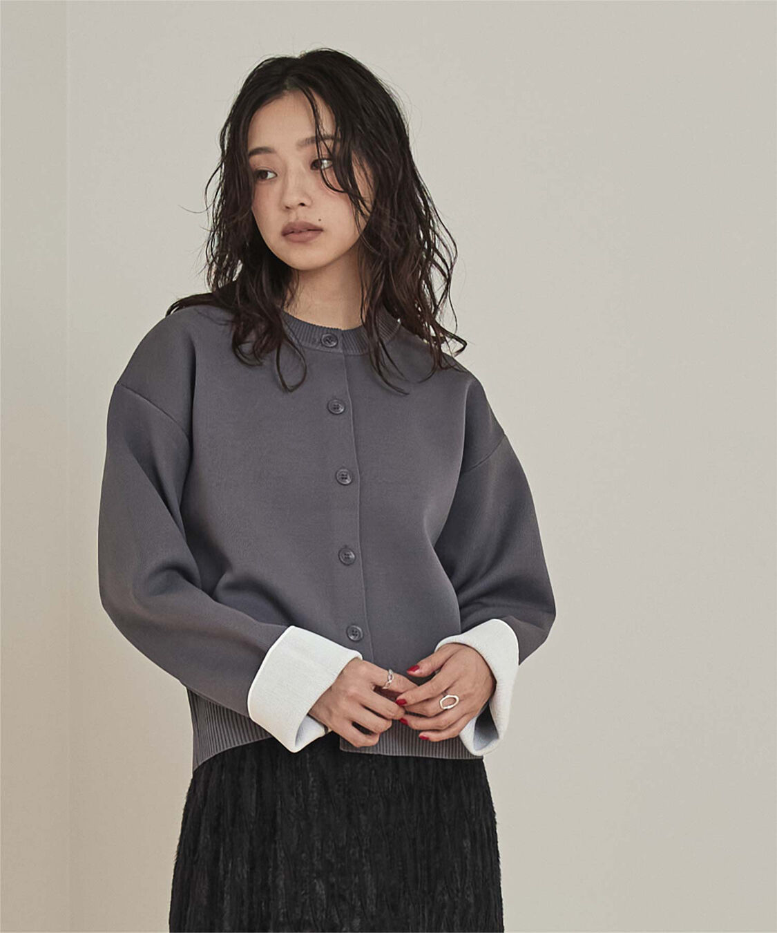 miette「バイカラーデザインニットカーディガン」|カーディガン|