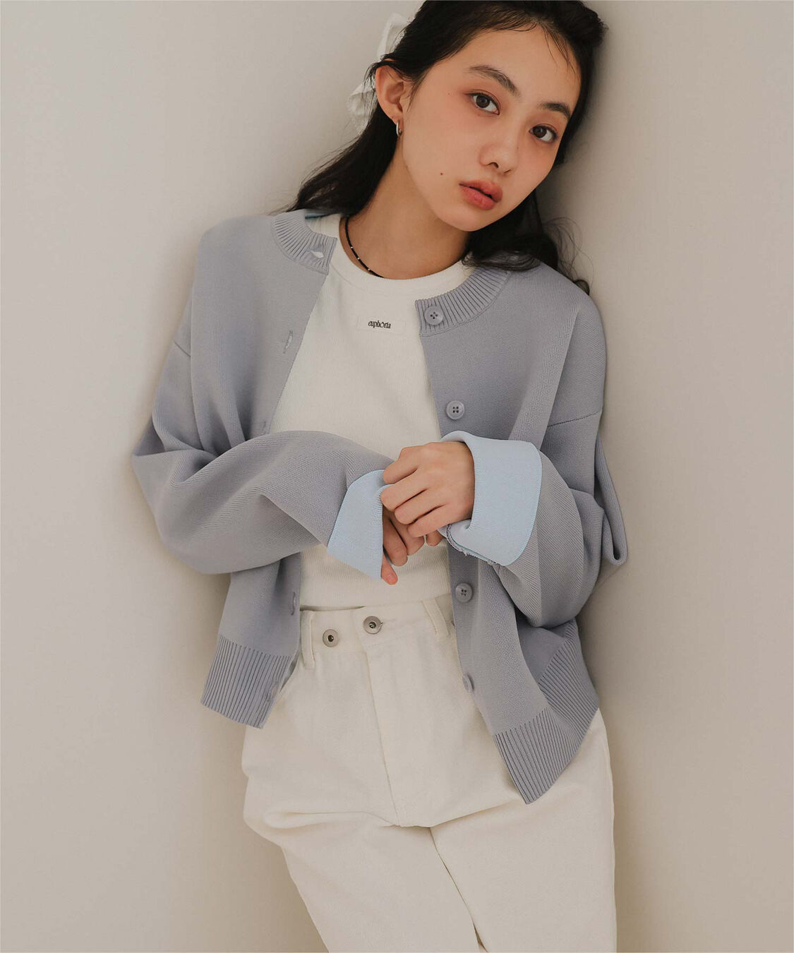 miette「バイカラーデザインニットカーディガン」|カーディガン|ライトグレー