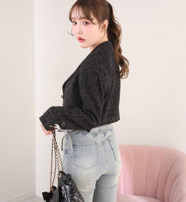  「【選べる4サイズ】サイドカットレース美脚ビジューデニム」|その他|