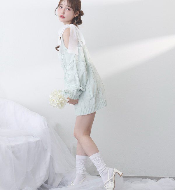  「ミルキーパレットニットミニワンピ／肩リボン取り外し可」|ワンピース|