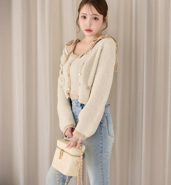  「【セットアップ可能】金ボタン配色カーディガン」|ニット・セーター|