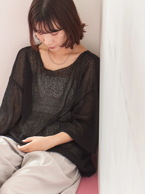 Samansa Mos2 blue「◎7分袖シアーニット」|ニット・セーター|ブラック