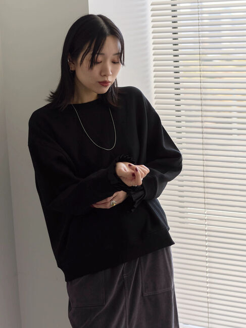 Samansa Mos2 blue「袖プリーツ裏起毛スウェット」|Tシャツ・カットソー|