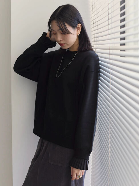 Samansa Mos2 blue「袖プリーツ裏起毛スウェット」|Tシャツ・カットソー|