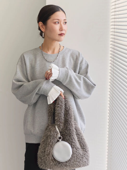 Samansa Mos2 blue「袖プリーツ裏起毛スウェット」|Tシャツ・カットソー|