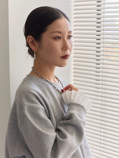 Samansa Mos2 blue「袖プリーツ裏起毛スウェット」|Tシャツ・カットソー|