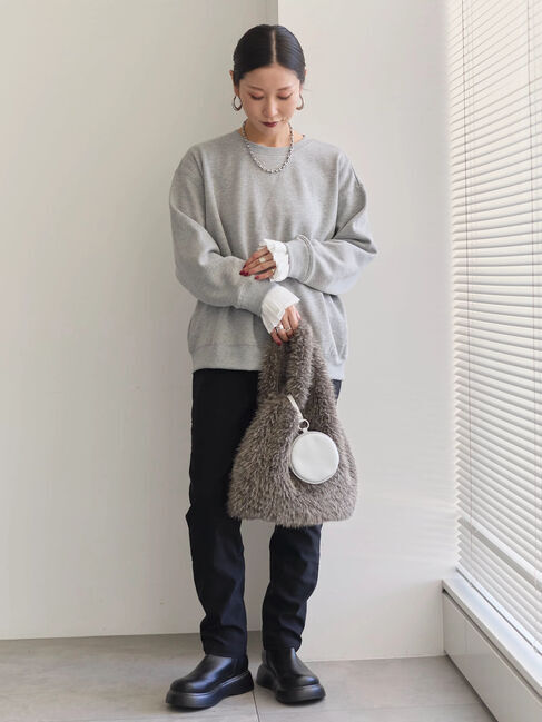 Samansa Mos2 blue「袖プリーツ裏起毛スウェット」|Tシャツ・カットソー|