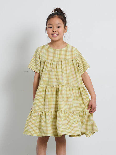 Samansa Mos2 Lagom「【140・150】チェック柄ティアードワンピース」|ワンピース|イエロー