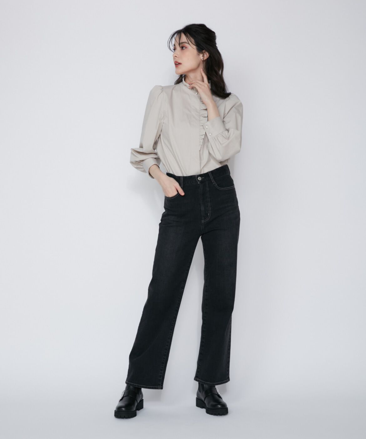 Maglie le cassetto「《Maglie Jeans》ハイウエストセミワイドジーンズ」|デニム|