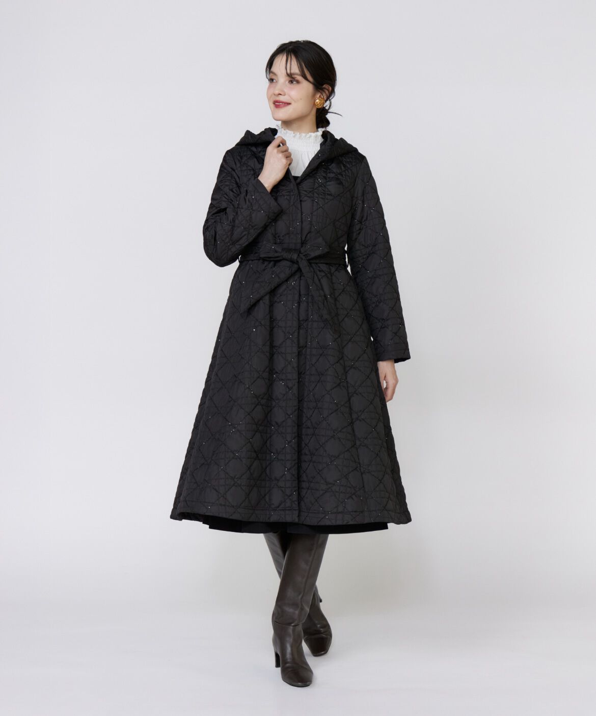 Maglie le cassetto「《ﾌﾗﾝﾄﾞﾙ45周年限定ｺﾚｸｼｮﾝ》幾何学ｷﾙﾃｨﾝｸﾞﾌｰﾃﾞ  」|ステンカラーコート|