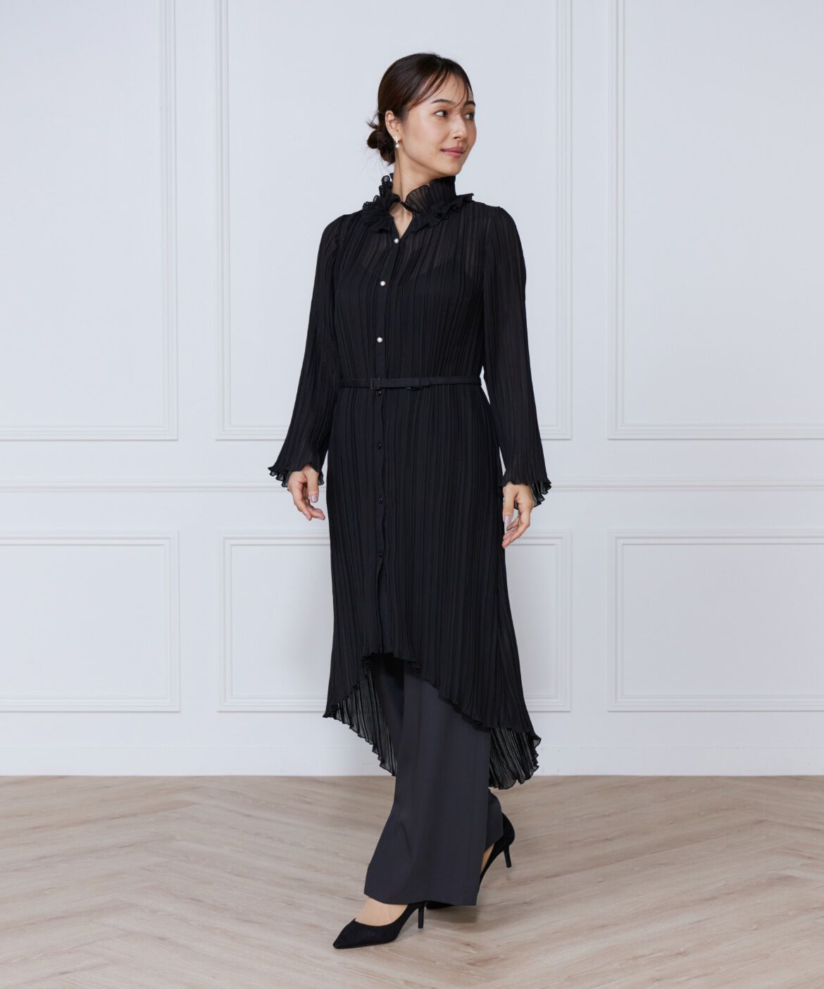 ef-de Black「プリーツロングブラウス」|シャツ・ブラウス|