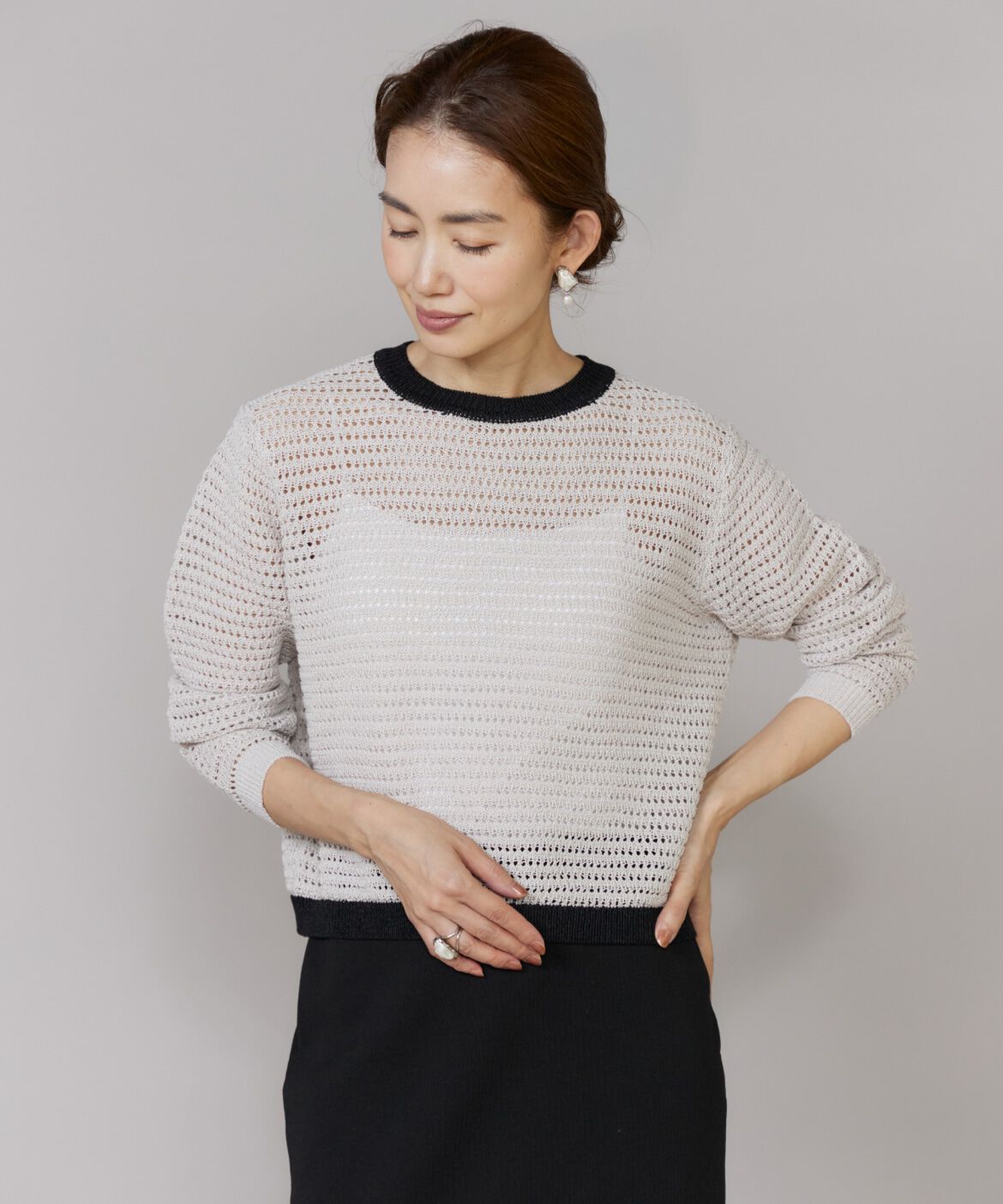 Le Souk「透かし柄ボートネックプルオーバー」|ニット・セーター|ミディアムグ 2
