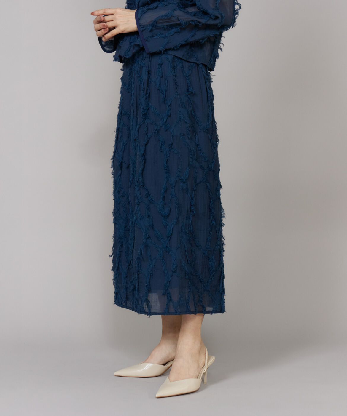 Le Souk「《大きいサイズ》ジャカードタックスカート」|スカート|ブルー1