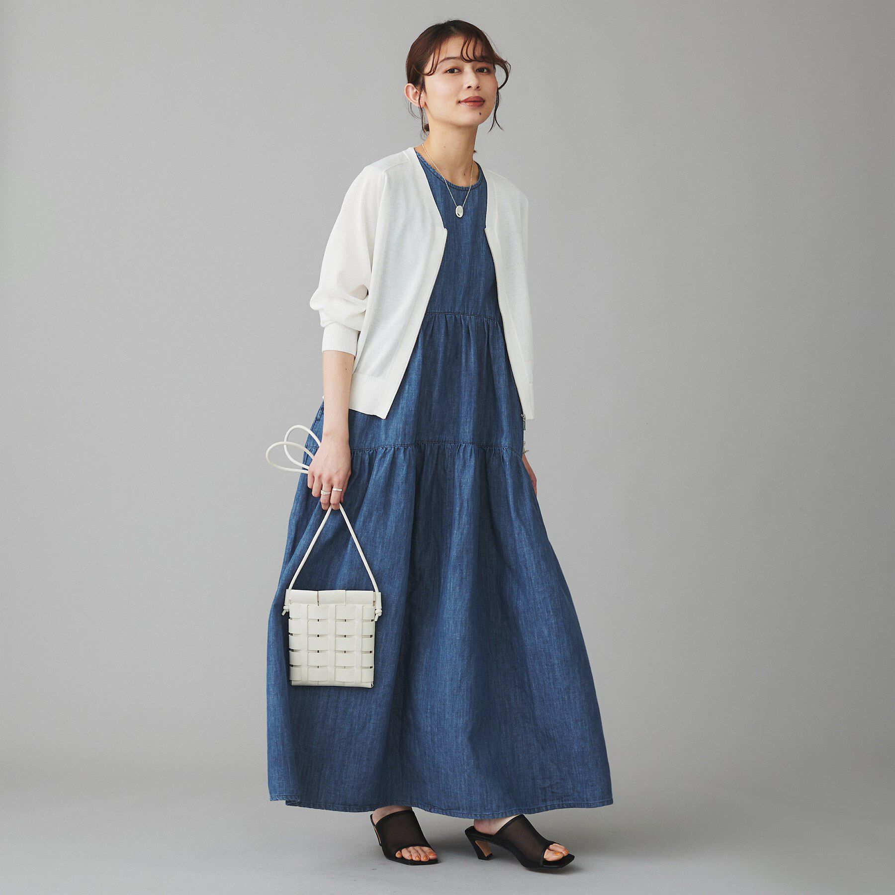 UNTITLED「【Healthy DENIM】Breezy Blueberryノースリーブ ティアード ワンピース」|ワンピース|