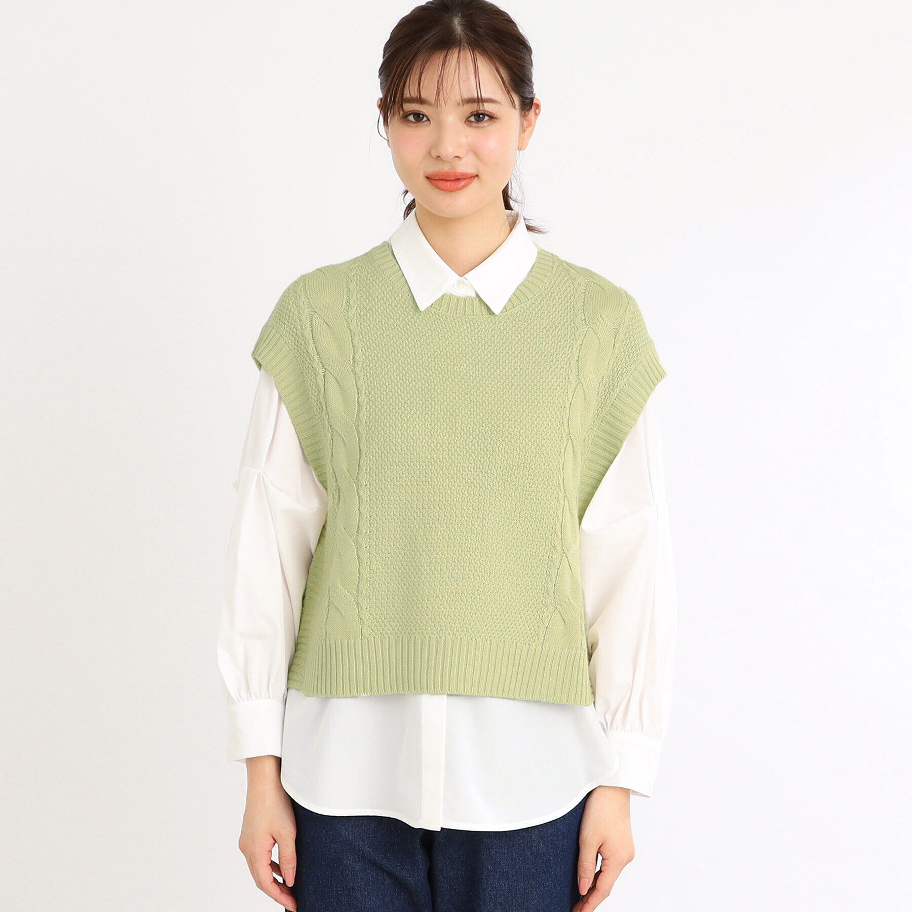 Reflect「【夏SALE／E‐QUALITY／手洗い可】ケーブル編みニットベスト＋シャツセット」|シャツ・ブラウス|