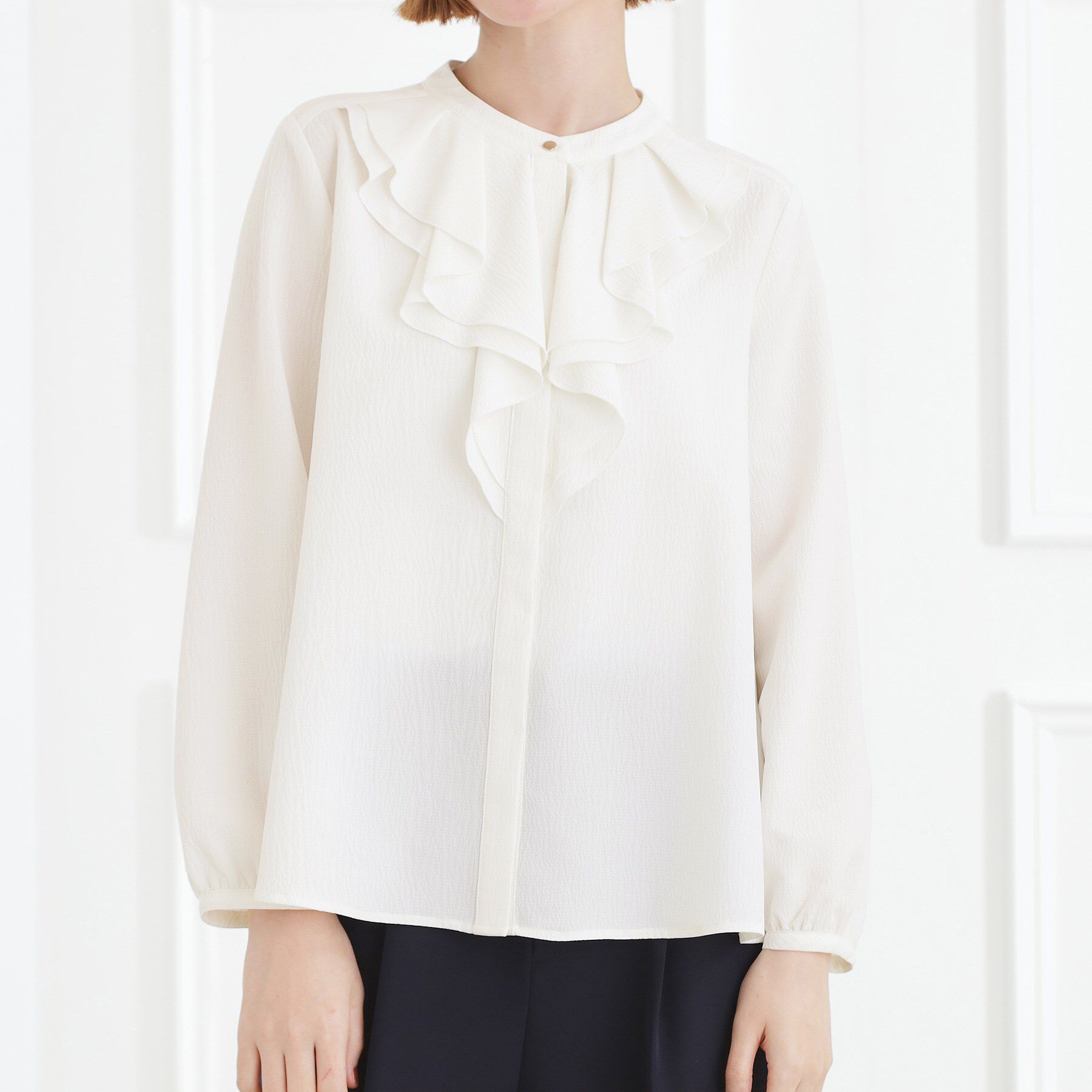grove「【手洗いOK】フロントラッフルフリルブラウス」|シャツ・ブラウス|