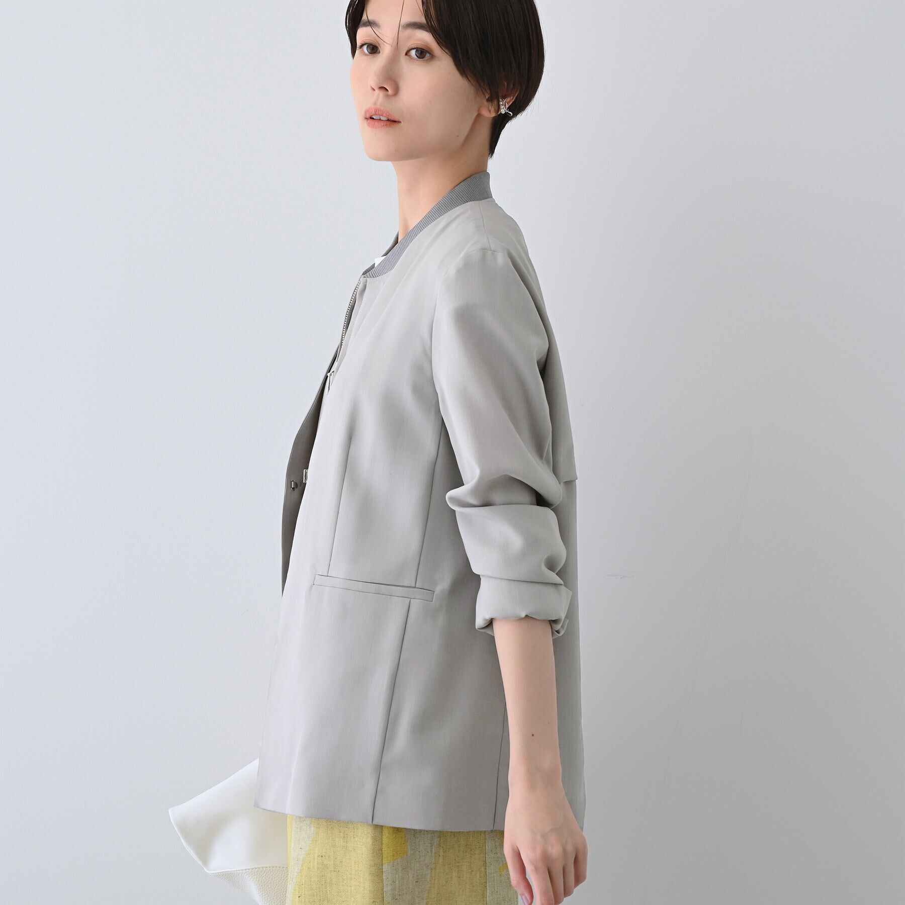 INDIVI「【洗える／バックシャン】ハンサムノーカラージャケット」|ノーカラージャケット|