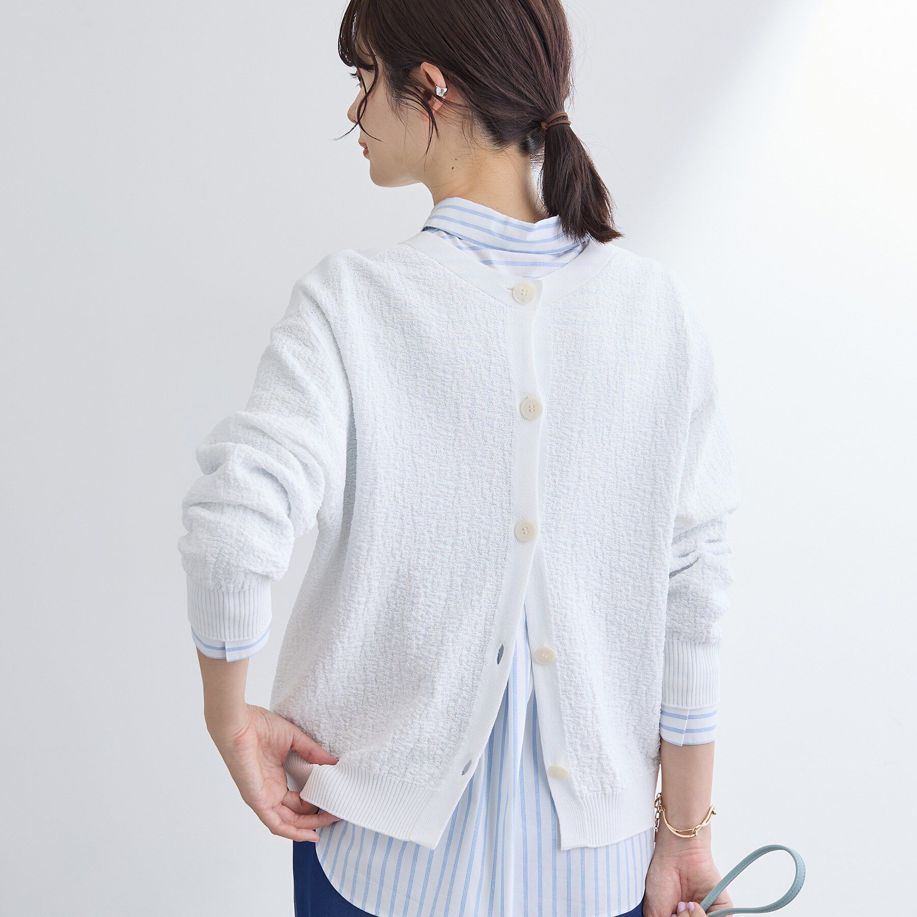 INDIVI「【前後2WAY／洗える】凹凸編地カーディガンニット」|カーディガン|