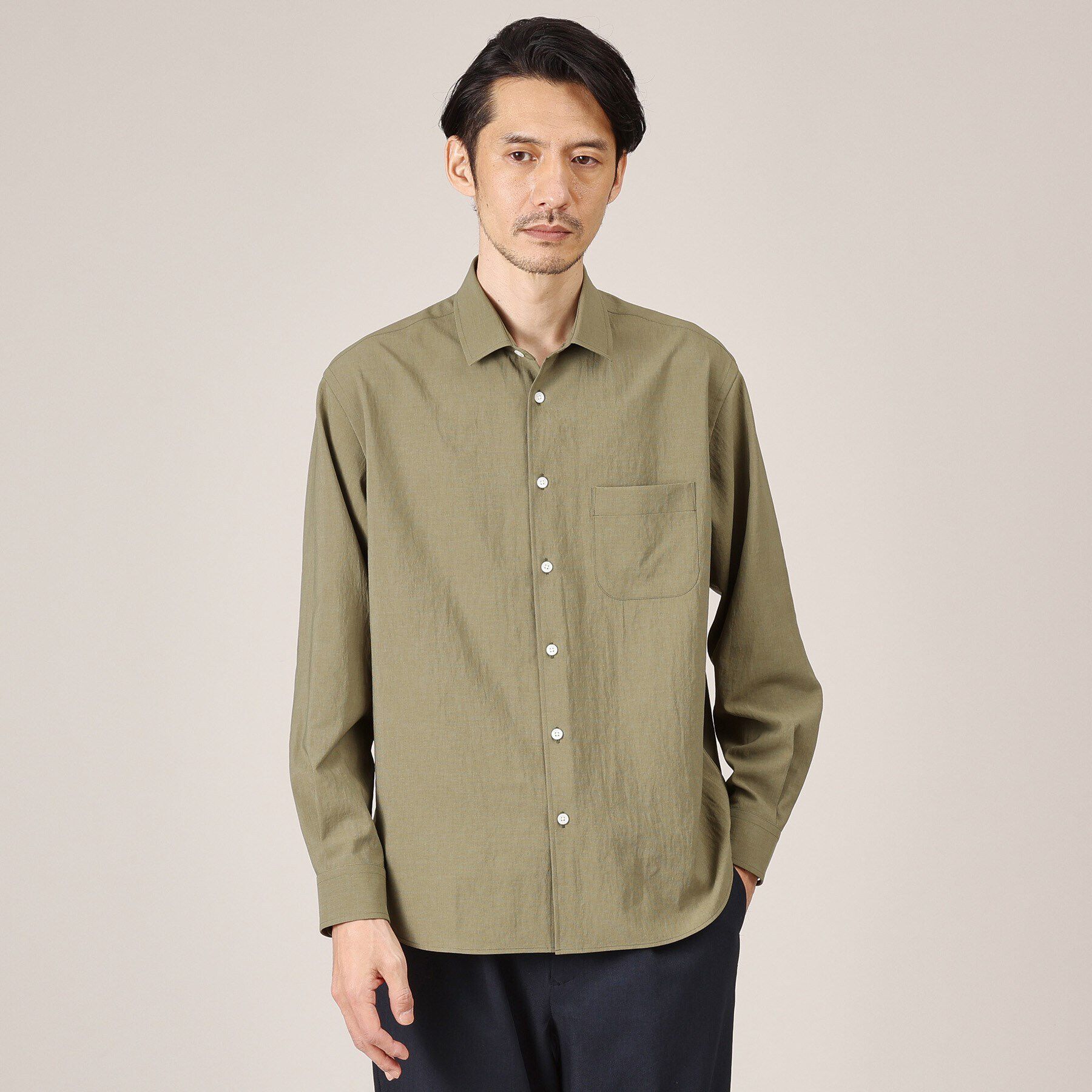 TAKEO KIKUCHI「【Made in JAPAN】麻調ショートカラーシャツ」|シャツ・ブラウス|オリーブグリーン(0