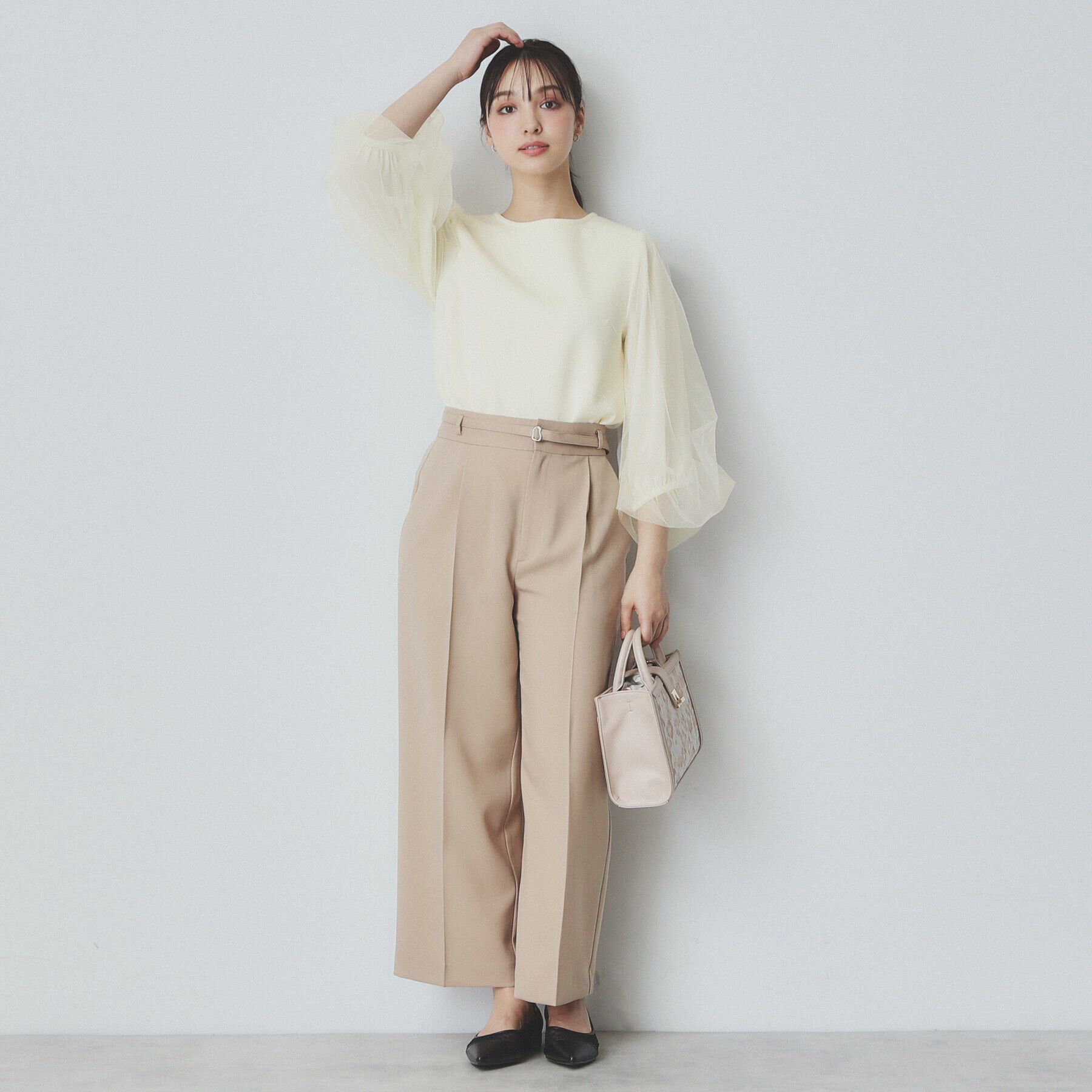 index「ビジュー付きチュールバルーンスリーブトップス【洗濯機洗い可】」|Tシャツ・カットソー|