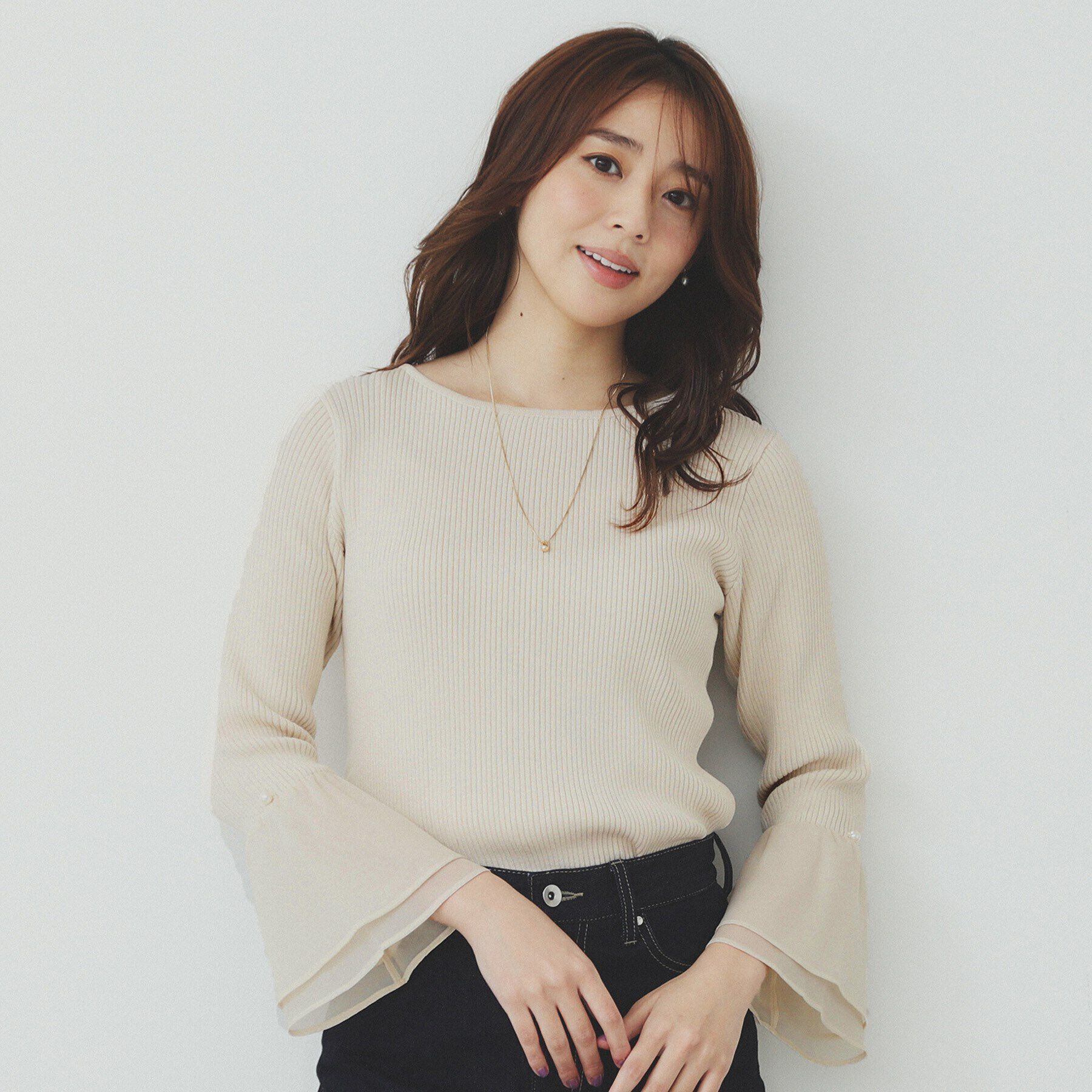 index「フレアスリーブリブニット【洗濯機洗い可】」|ニット・セーター|