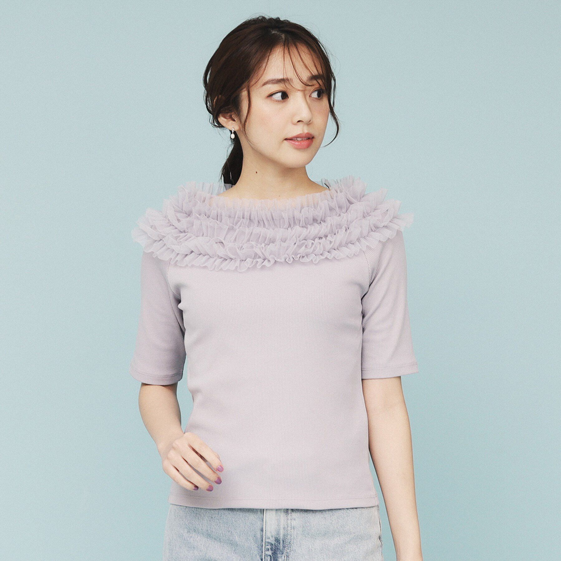 index「《美人百花掲載》チュールフリルリブトップス【洗濯機洗い可】」|Tシャツ・カットソー|