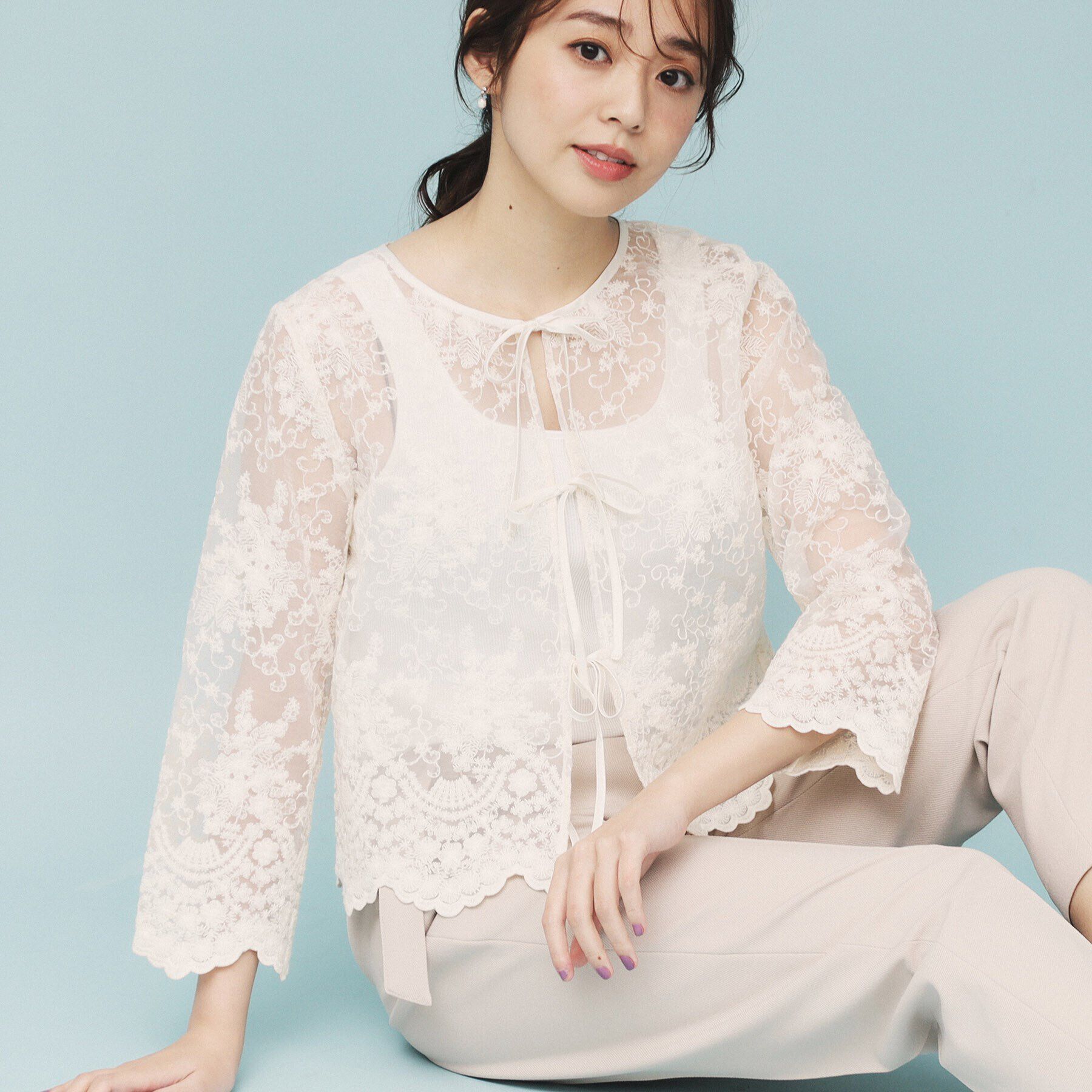 index「刺繍リボンシアーブラウス【洗濯機洗い可】」|シャツ・ブラウス|オフホワイト(003