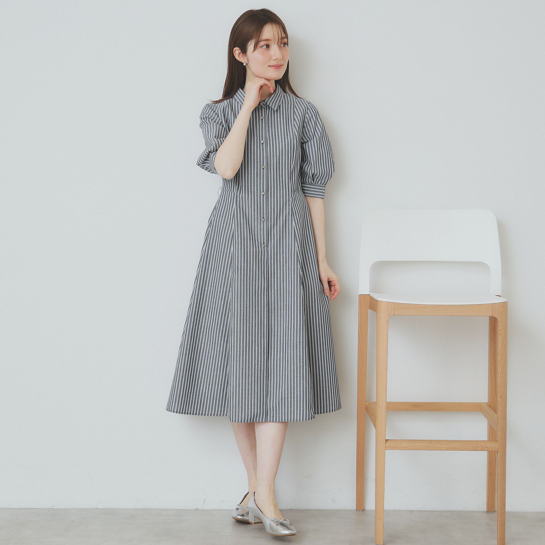 index「ストライプシャツワンピース【洗濯機洗い可/イージーアイロン】」|ワンピース|
