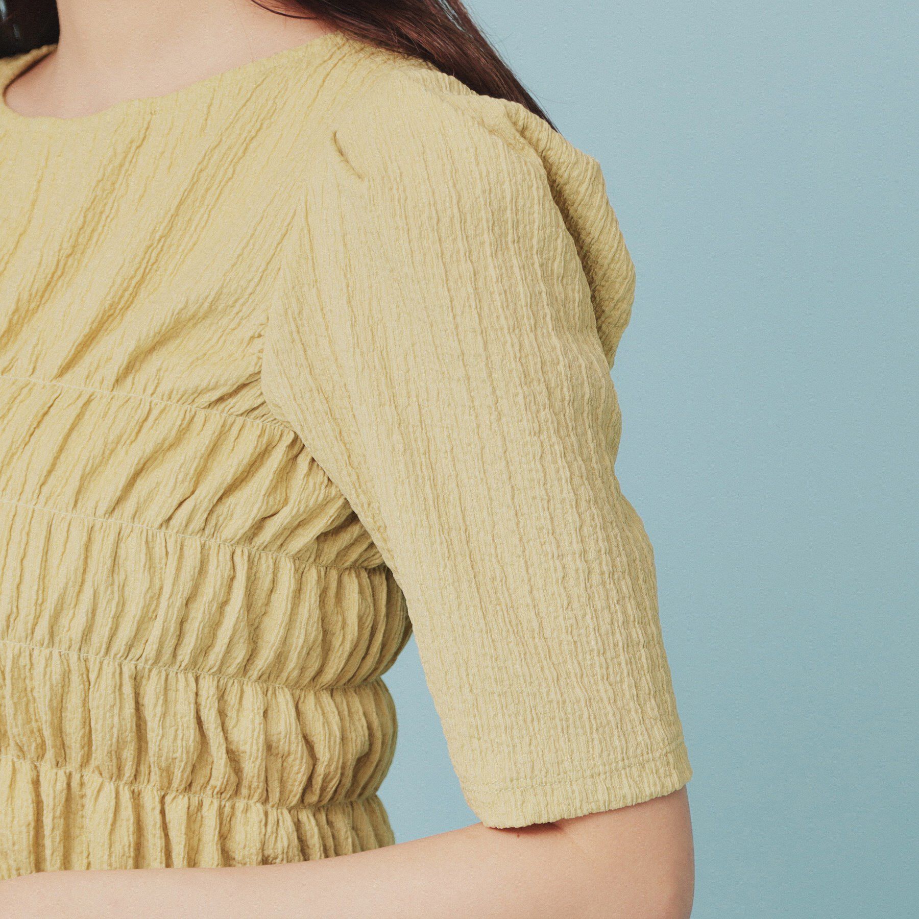 index「シャーリングペプラムトップス【洗濯機洗い可】」|Tシャツ・カットソー|