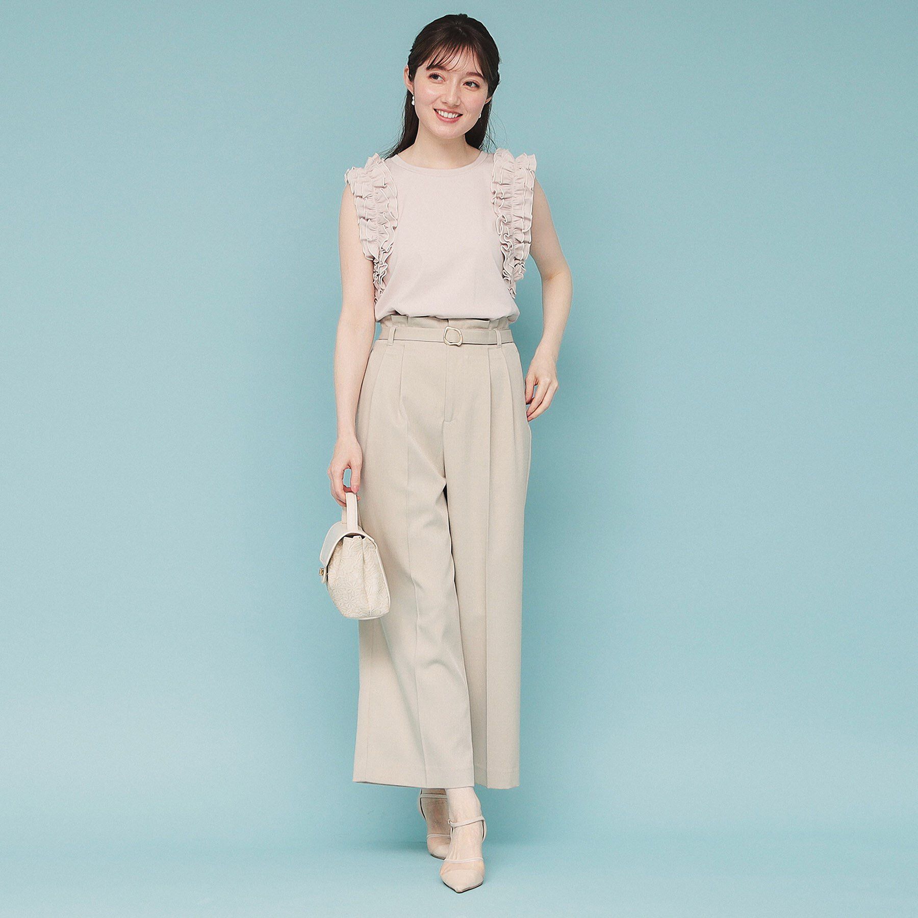 index「《美人百花掲載》フリルドッキングノースリーブトップス【接触冷感/UVケア/洗濯機洗い可】」|Tシャツ・カットソー|